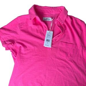 Vineyard Vines Popover Slub Polo Women M Neon Pink New Short Sleeve VNeck Pocket